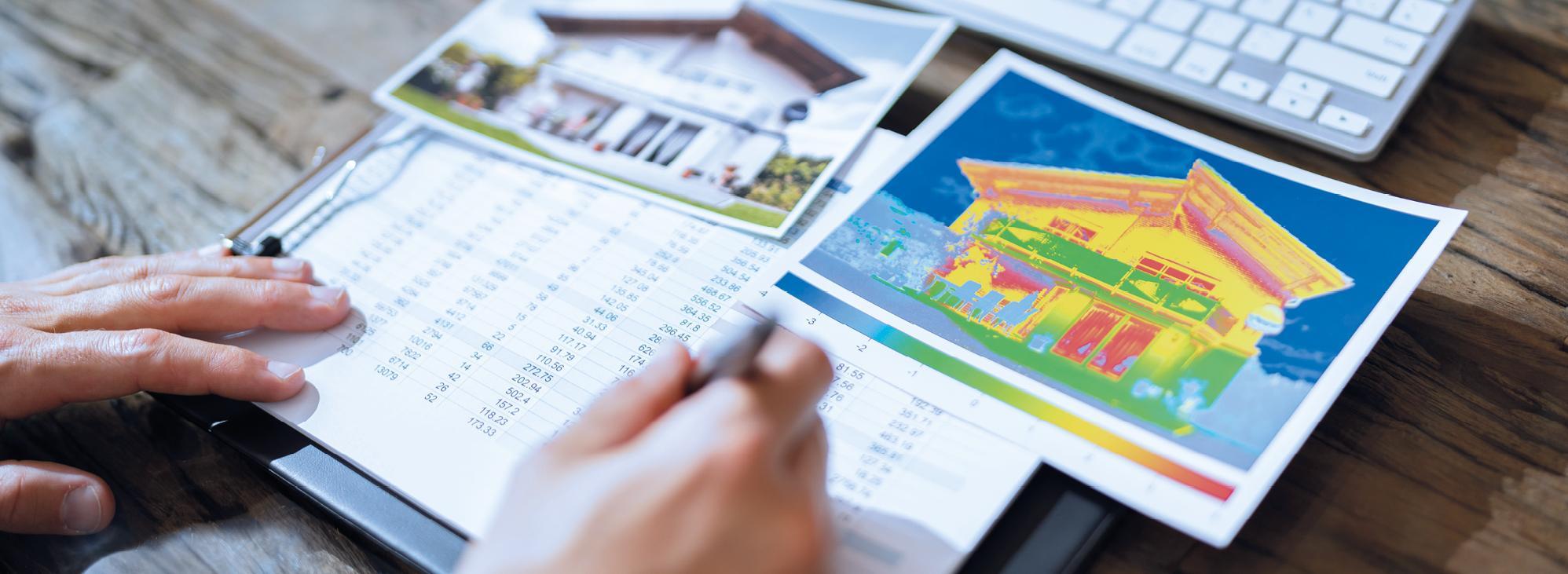 thermografiertes Haus mit Tabelle
