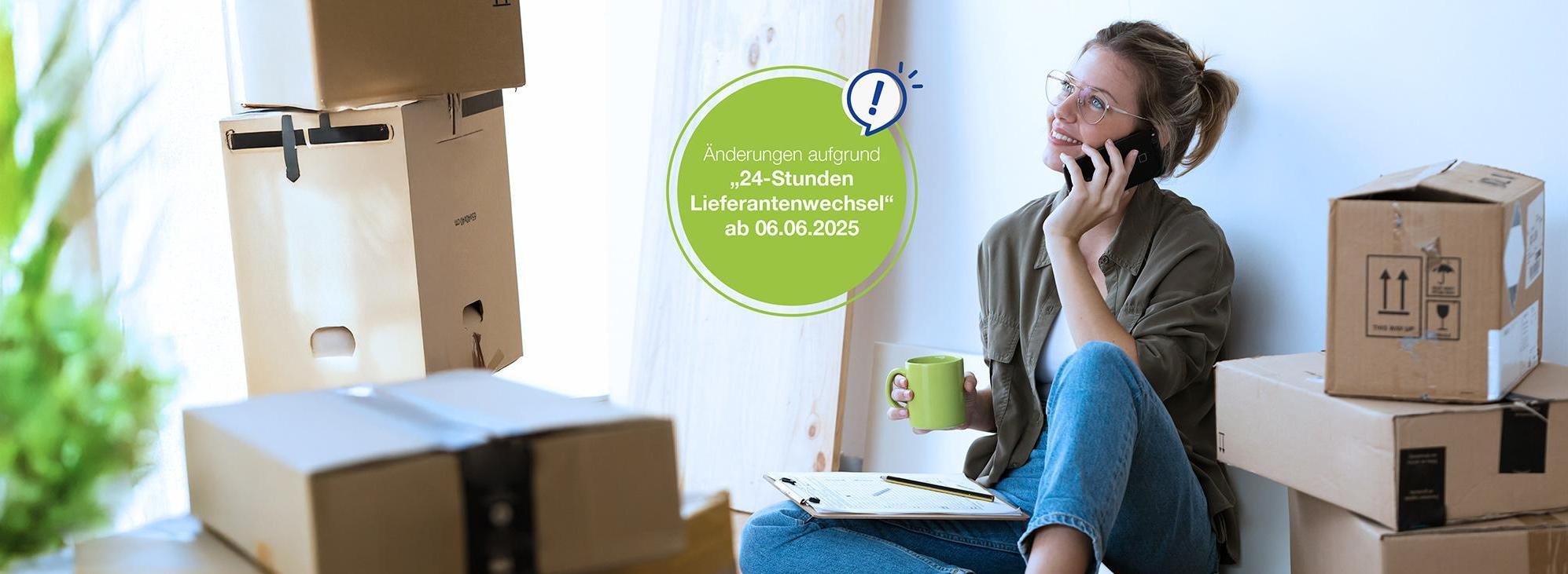 Frau mit Umzugskartons