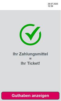 Der Kauf wird bestätigt, das Ticket ist jetzt als Kurzzeitberechtigung (Token) auf Bankkarte, RVV Prepaidkarte oder Smartphone hinterlegt. 
