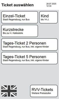 Auf dem Startbildschirm werden die meistgekauften Tickets im Stadtverkehr angezeigt. 